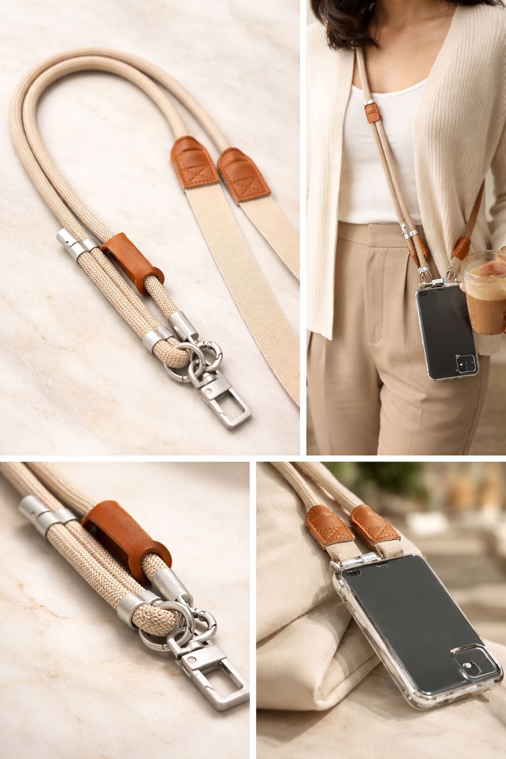 Im Just A Girl Beige Crossbody Phone Lanyard