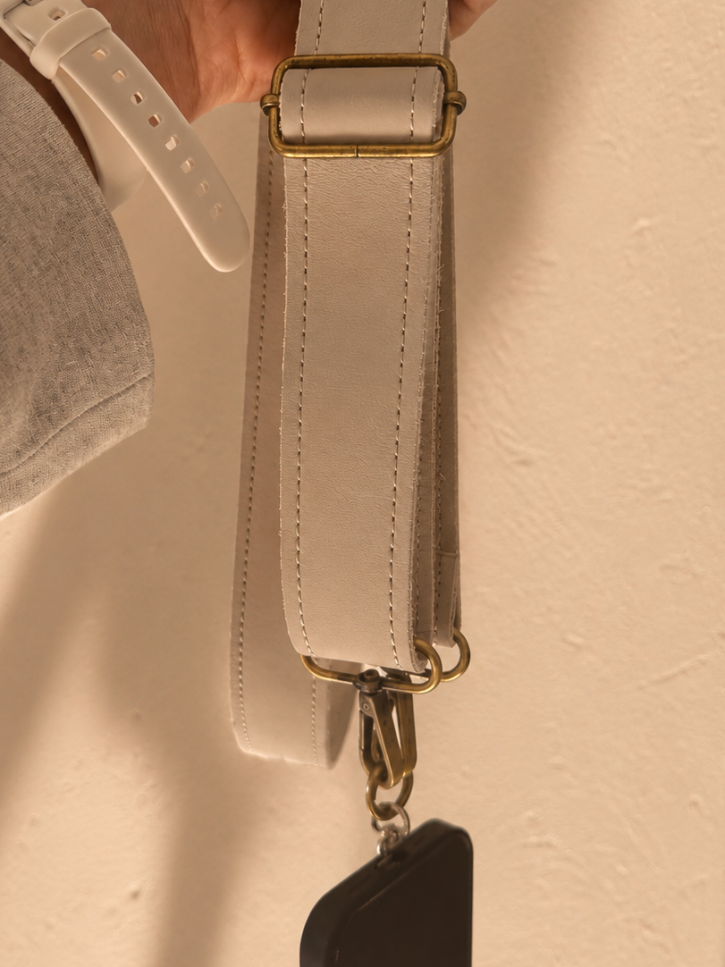 Im Just A Girl Beige Wide Leather Phone Strap Wallet-Free