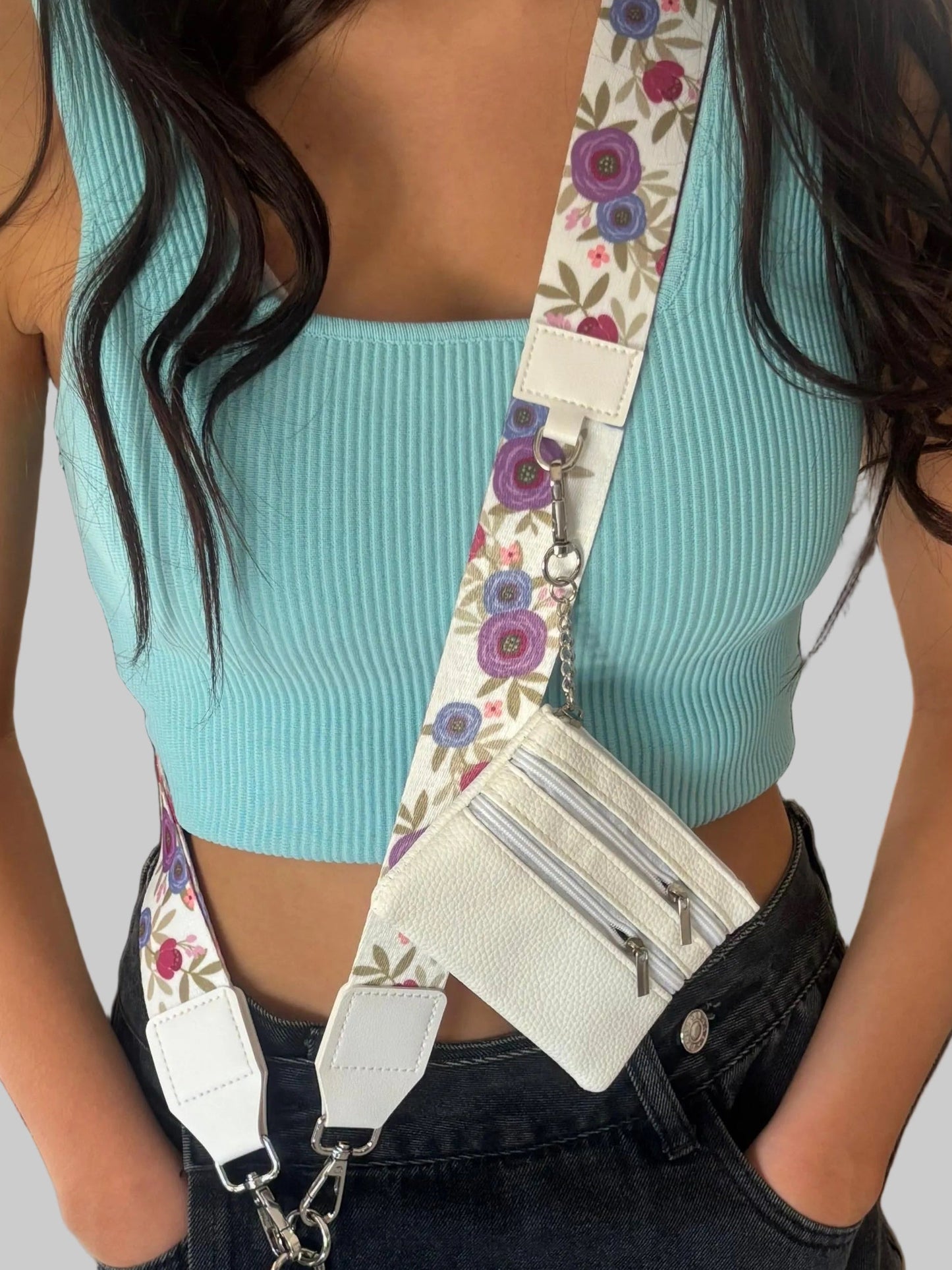 Im Just A Girl Crossbody Phone Strap with Wallet — Pastel Bloom