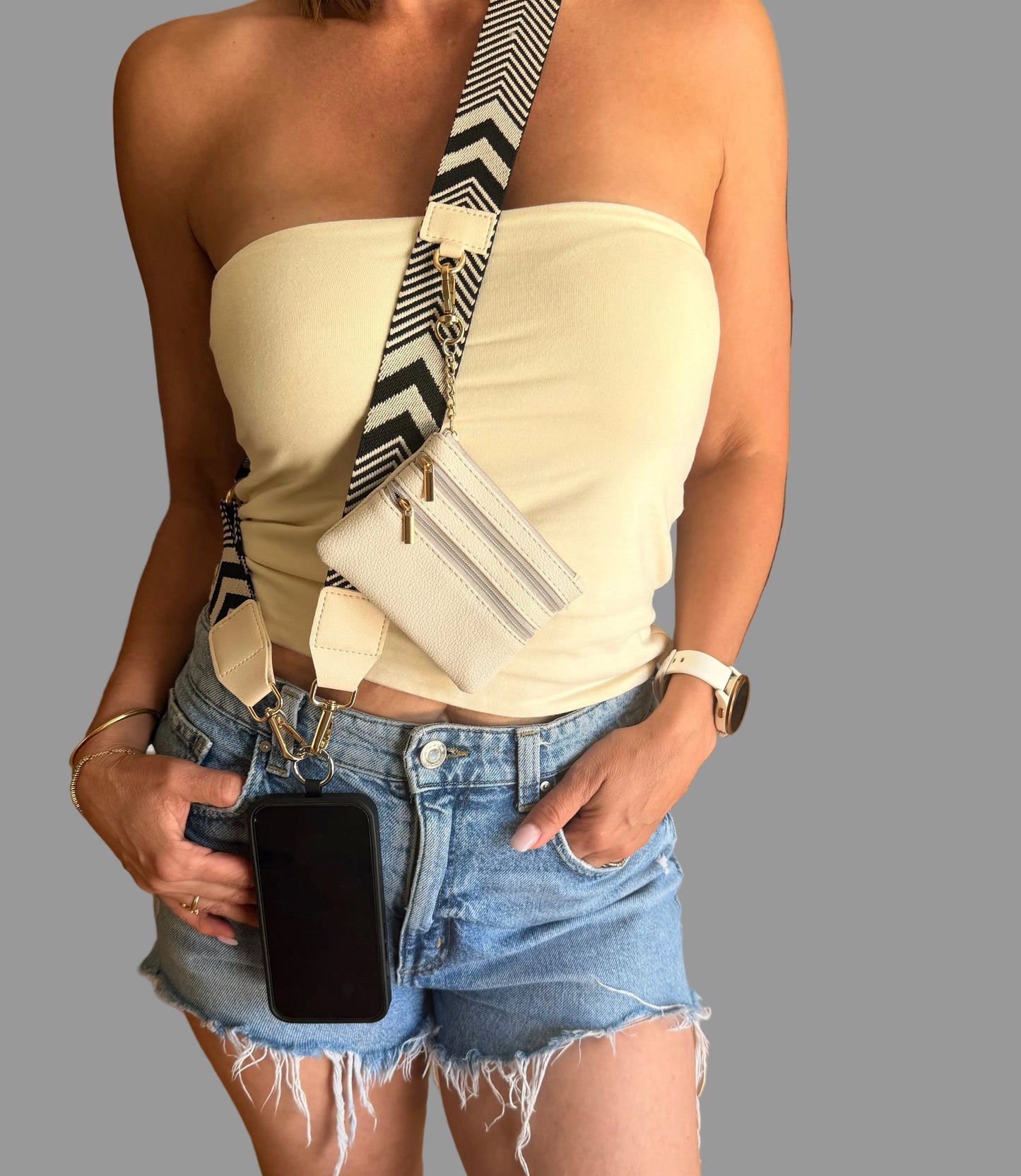 Im Just A Girl Crossbody Phone Strap with Wallet - Ivory Luxe