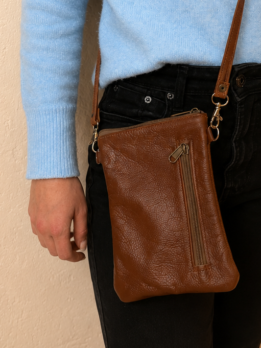Im Just A Girl Genuine Leather Everyday Phone Sling - Brown