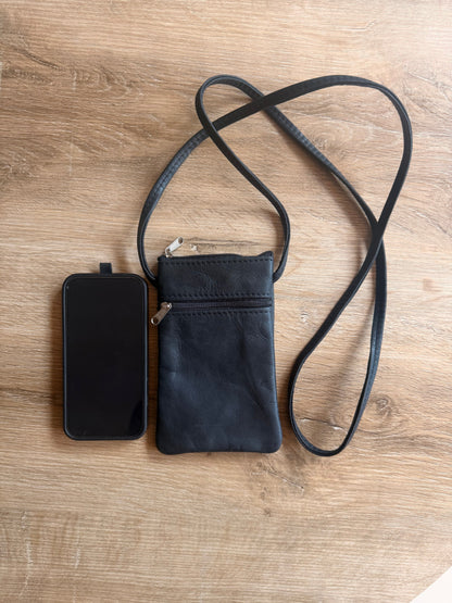 Im Just A Girl Genuine Leather Everyday Phone Sling - Black