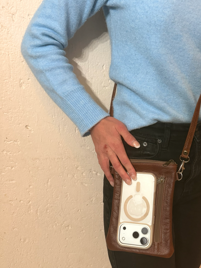 Im Just A Girl Genuine Leather Everyday Phone Sling - Brown