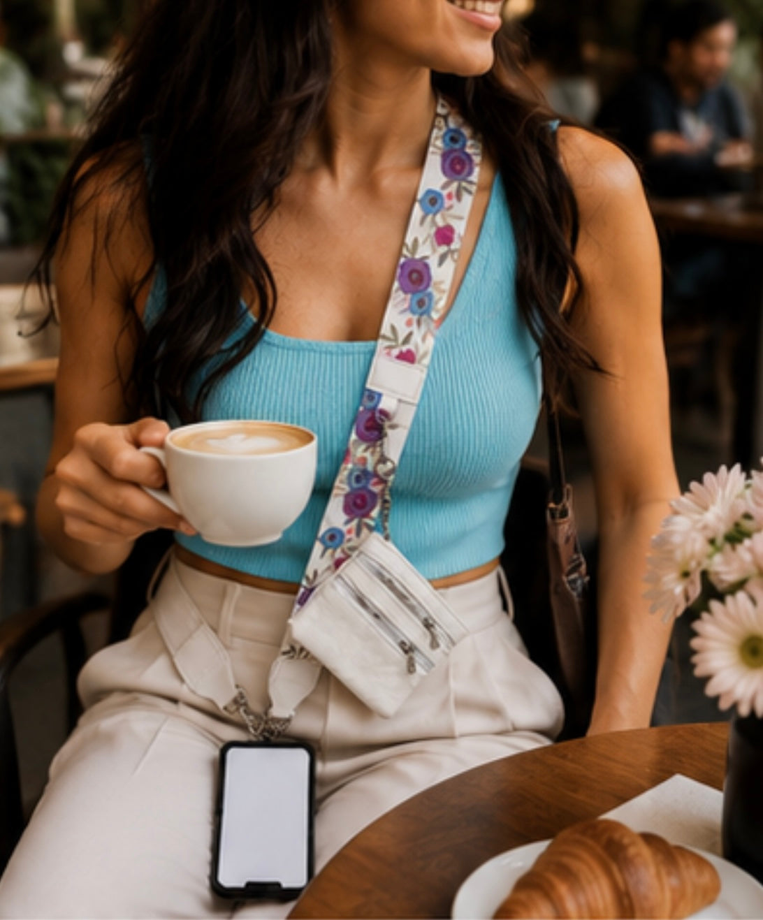 Im Just A Girl Crossbody Phone Strap with Wallet — Pastel Bloom