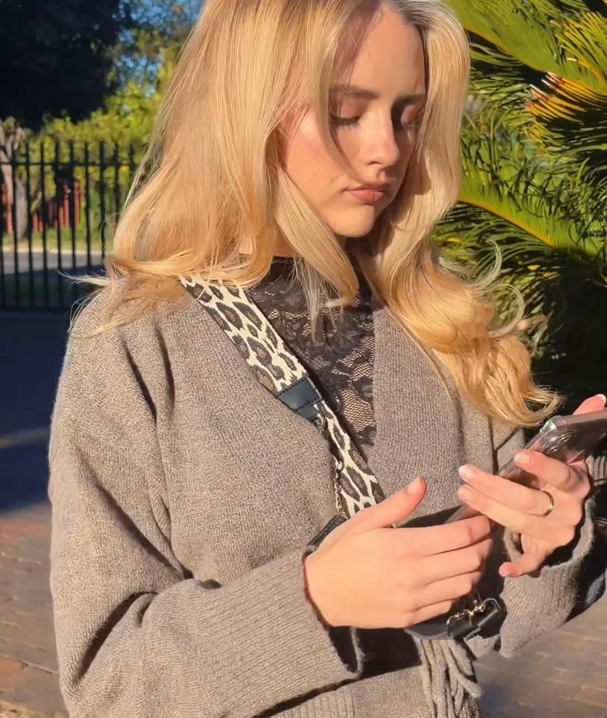 Im Just A Girl Crossbody Phone Strap with Wallet - Classic Leopard