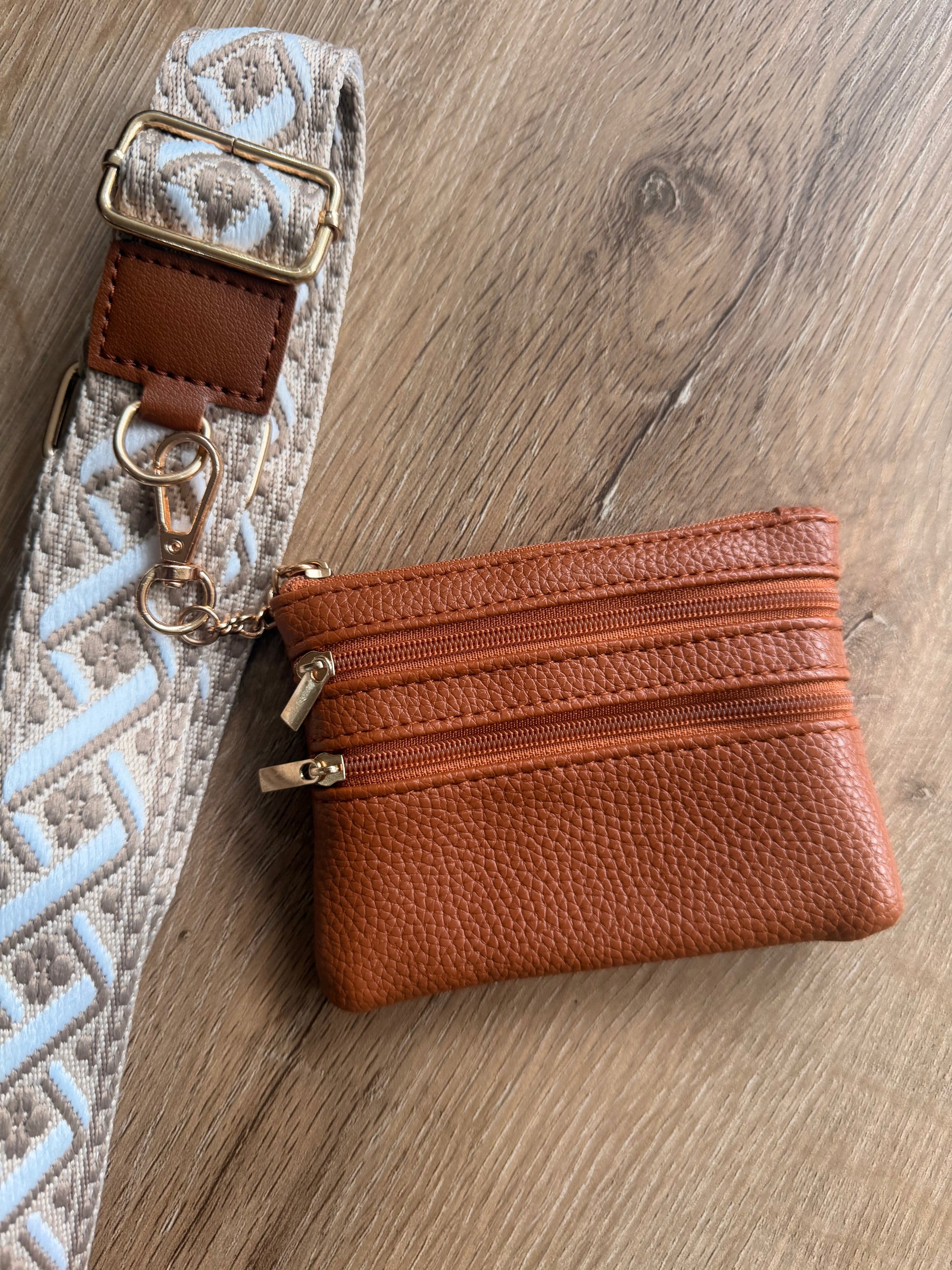 Im Just A Girl Crossbody Phone Strap with Wallet in Desert Beige