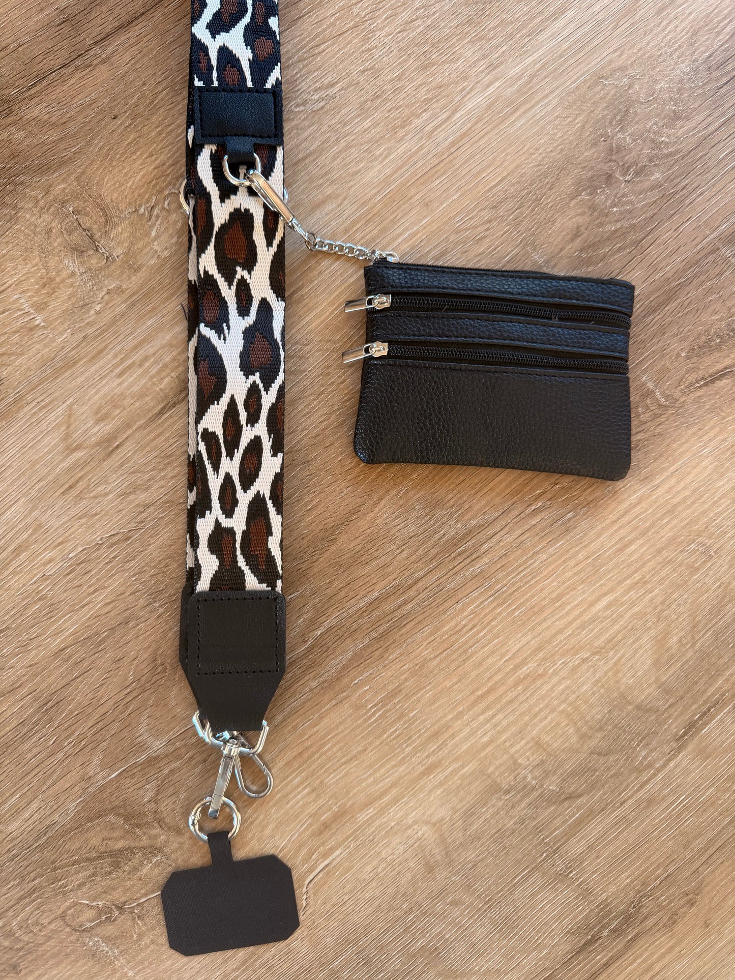 Im Just A Girl Crossbody Phone Strap with Wallet - Classic Leopard