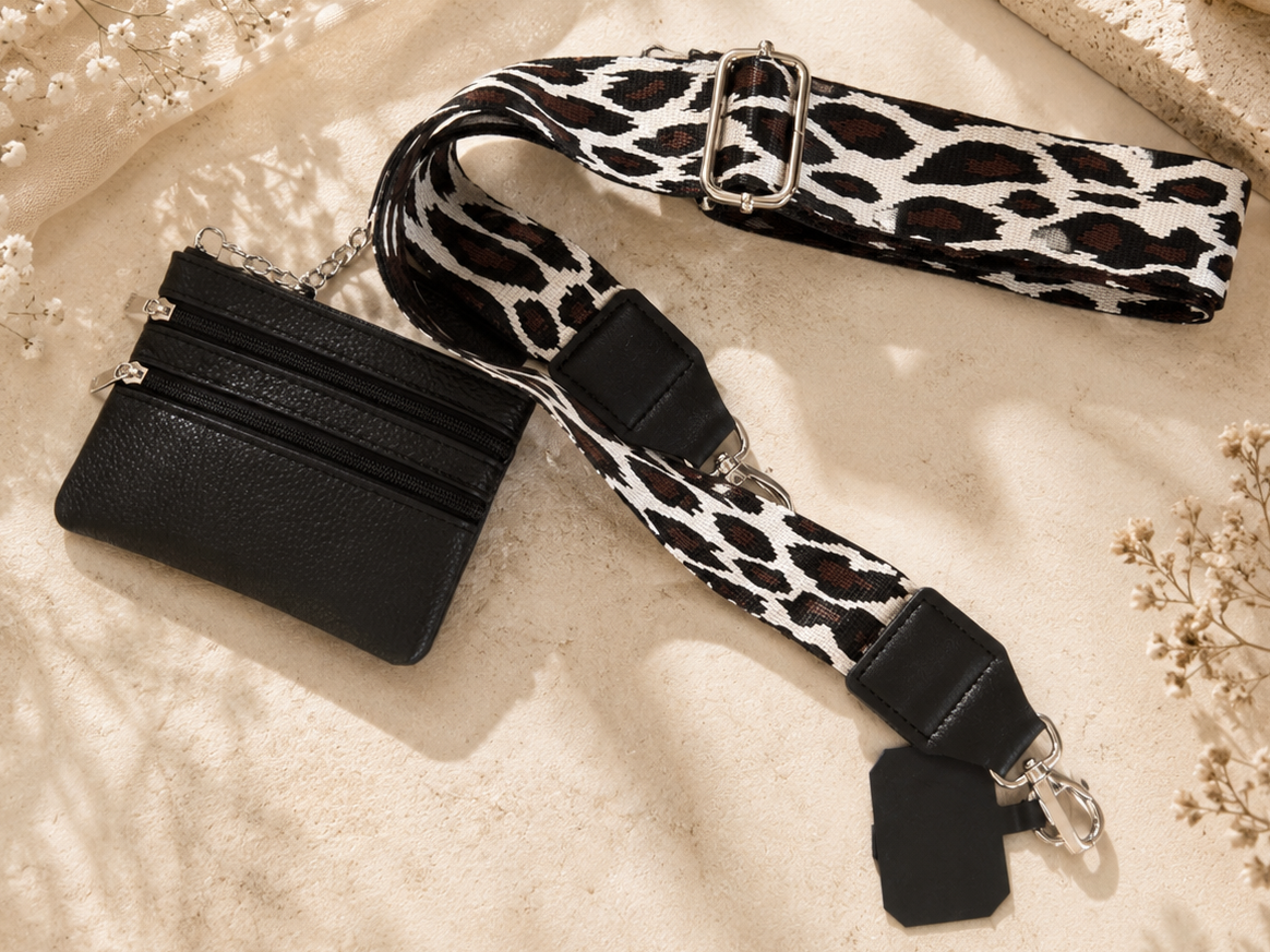 Im Just A Girl Crossbody Phone Strap with Wallet - Classic Leopard