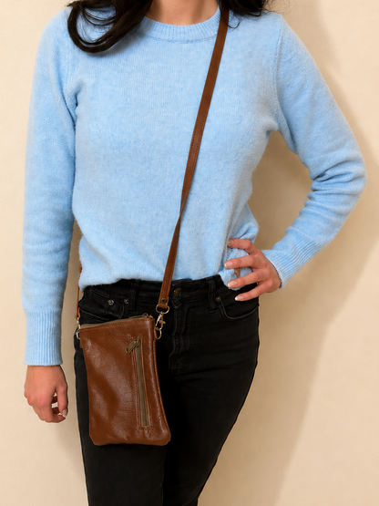 Im Just A Girl Genuine Leather Everyday Phone Sling - Brown