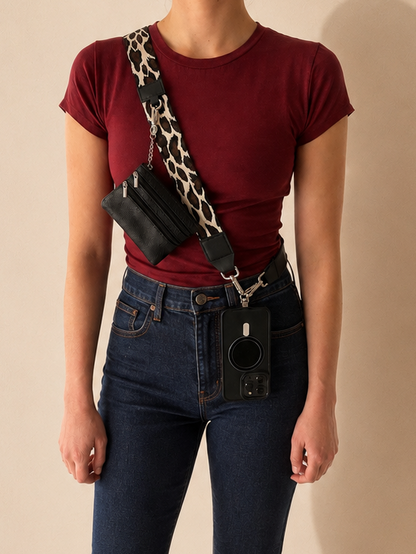 Im Just A Girl Crossbody Phone Strap with Wallet - Classic Leopard